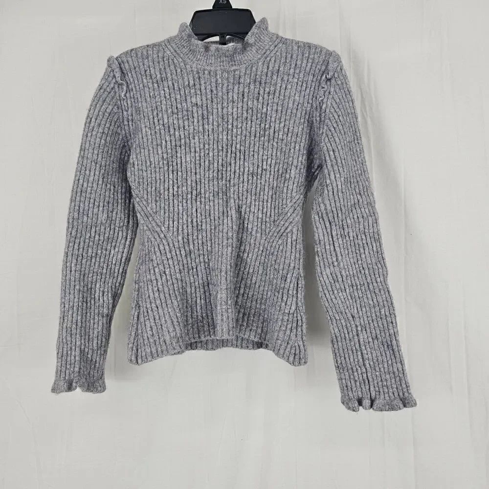 Derek Lam 10 Crosby Ribbed Ruffle Grey Sweater Size SMALL